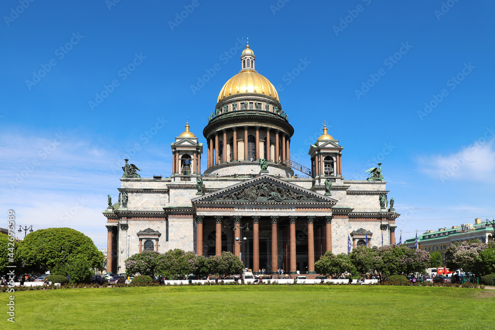 St. Isaac's Cathedral, St. Isaac's Square, summer day. Russia, Saint Petersburg June 2021