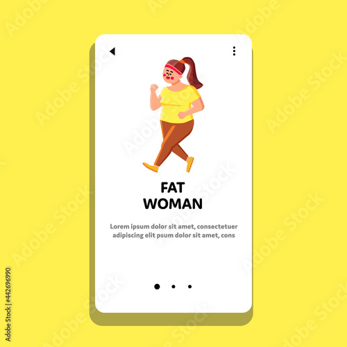 Fat Woman Jogging Outdoor For Losing Weight Vector. Fat Woman Exercising And Running For Beautiful Figure. Character Training Sport Exercise For Healthcare Web Flat Cartoon Illustration