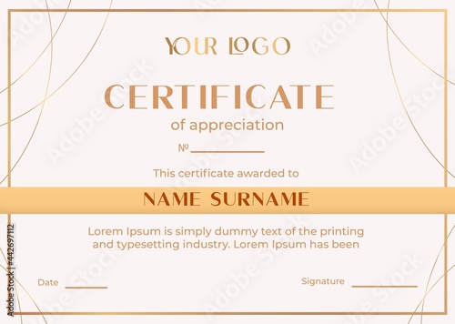 Vector template of horizontal elegant certificate for beauty teacher