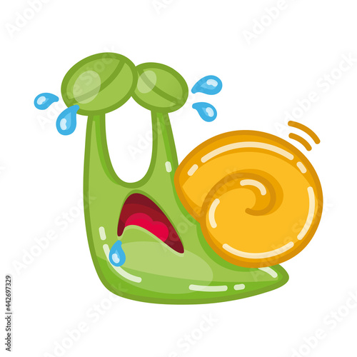 Funny snail. Vector illustration of a crying snail in a cartoon style.