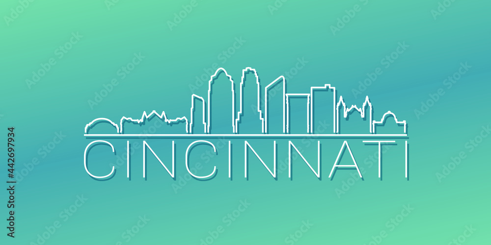 Cincinnati, OH, USA Skyline Linear Design. Flat City Illustration Minimal Clip Art. Background Gradient Travel Vector Icon.