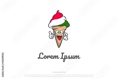 Italian Gelato Ice Cream Mascot Character Logo Design Vector