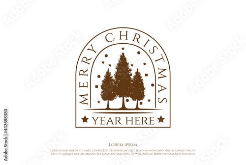 Vintage Retro Pine Spruce Cedar Evergreen Larch Fir Conifer Trees Forest for Merry Christmas Logo Design Vector