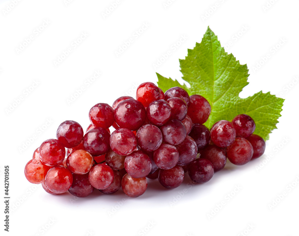 Sweet pink grapes with leaves Sweet pink grapes with leaves