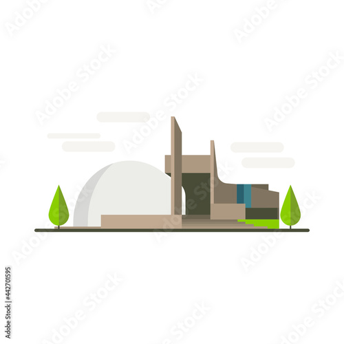 Cartoon symbols of Hong Kong. Popular tourist architectural object: Space Museum.