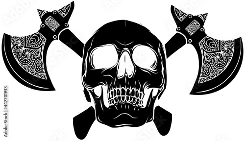 vector illustration of human skull with ax