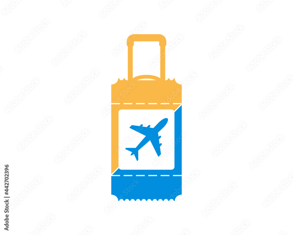 Ticket and traveling bag with flight airplane inside Ticket and traveling bag with flight airplane inside