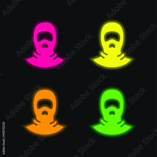 Balaclava four color glowing neon vector icon