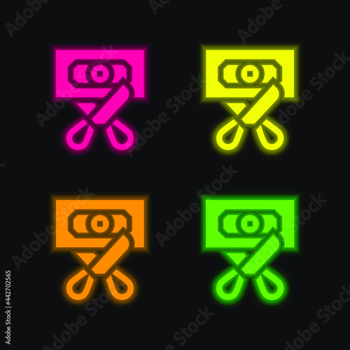 Bankruptcy four color glowing neon vector icon