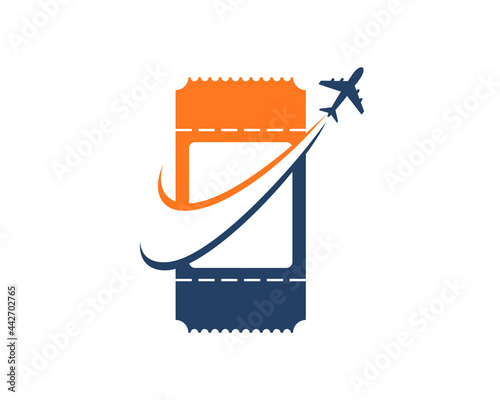 Flight airplane in the ticket coupon logo