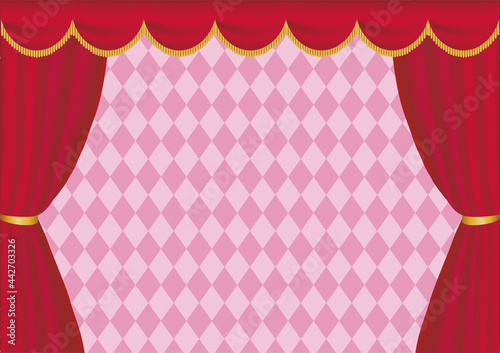 バレンタインデー ホワイトデー 幕 ステージ ファンシー かわいい おしゃれ 背景 フレーム コピースペース イラスト素材 赤 ピンク
