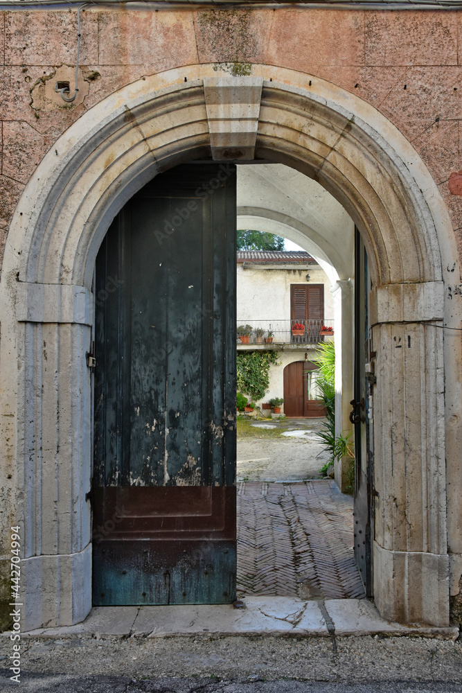 The door of an old house in Sant'Angelo d'Alife, a mountain village in the province of Caserta.