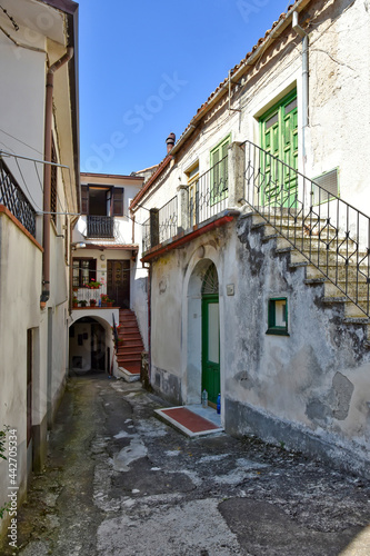 A small street between the old houses of Sant Angelo d Alife  a mountain village in the province of Caserta  Italy.