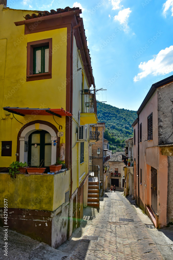 A small street between the old houses of Sant'Angelo d'Alife, a mountain village in the province of Caserta, Italy.