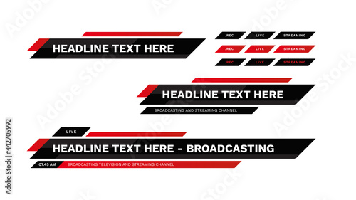 News bar lower thirds pack. set vector video strip title red banner background overlay