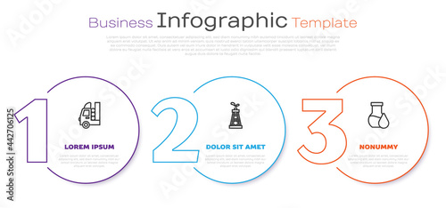 Set line Gas tank for vehicle, Oil rig and petrol test tube. Business infographic template. Vector