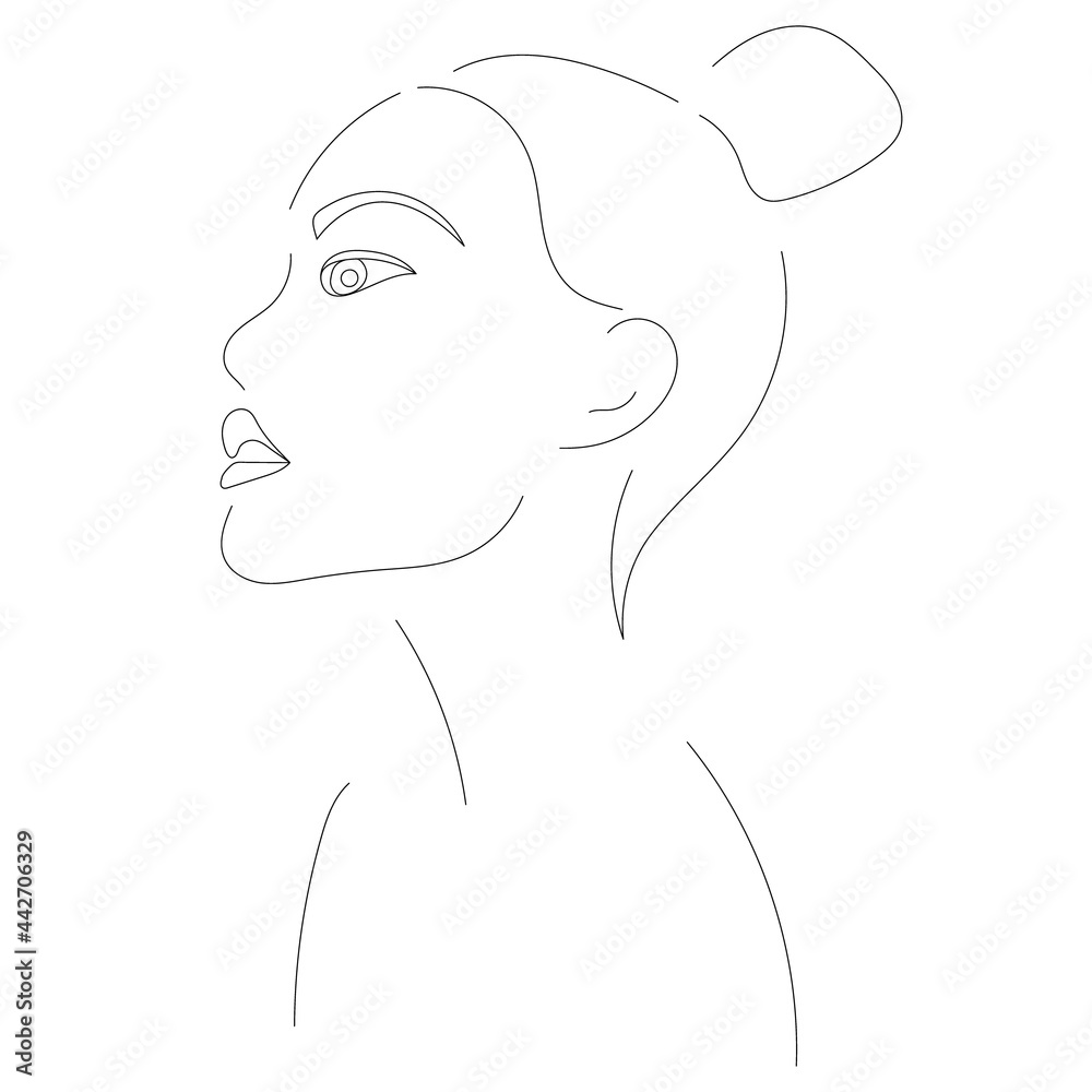 drawing of a girl line sketch, isolated, vector drawing of a girl line sketch, isolated, vector