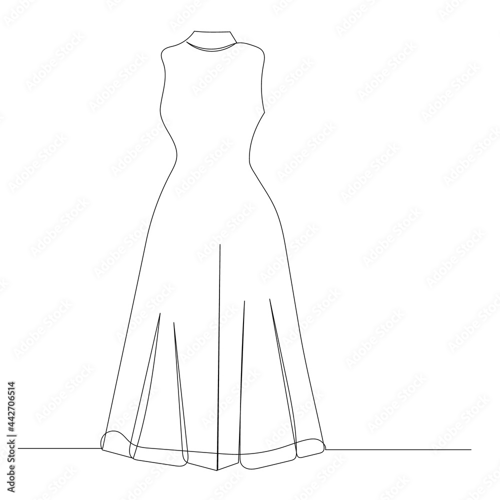 dress drawing by one continuous line sketch, isolated, vector dress drawing by one continuous line sketch, isolated, vector