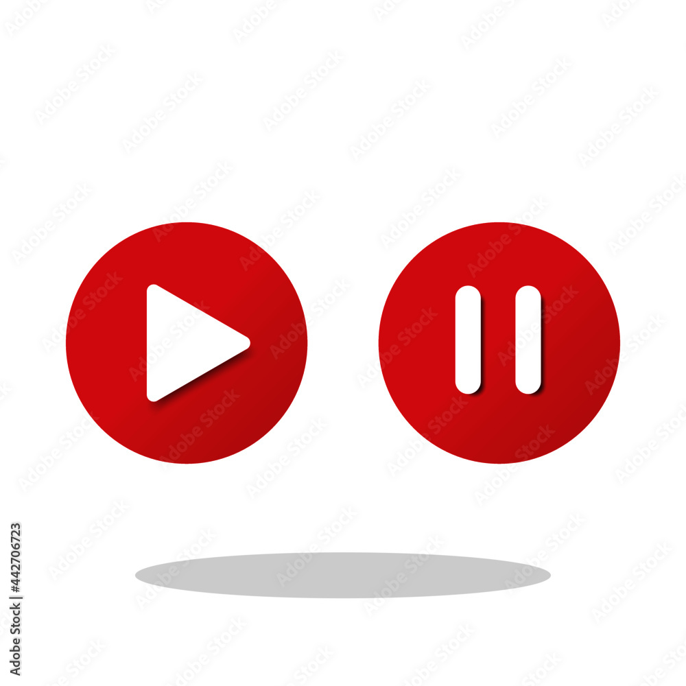 Play and pause icons in flat style. Red colored symbols for your web site design, logo, app, UI Vector EPS 10. Play and pause icons in flat style. Red colored symbols for your web site design, logo, app, UI Vector EPS 10.