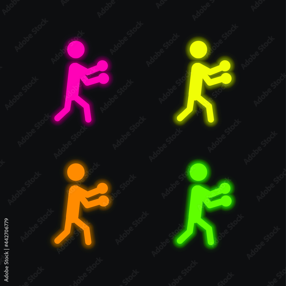 Boxing Silhouette four color glowing neon vector icon