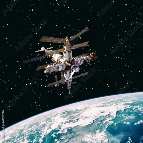 Space station above the earth. The elements of this image furnished by NASA.