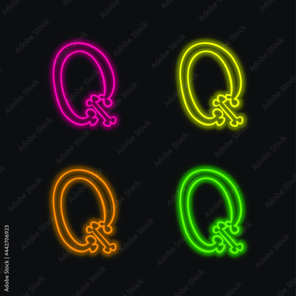Bones Outline Of Letter Q four color glowing neon vector icon
