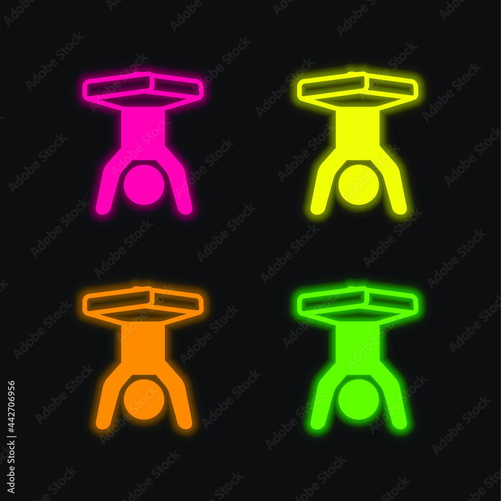 Boy Handstands With Legs Flexed four color glowing neon vector icon Boy Handstands With Legs Flexed four color glowing neon vector icon
