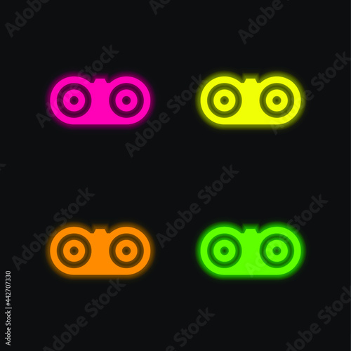 Binoculars four color glowing neon vector icon
