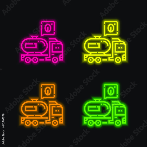 Biodiesel four color glowing neon vector icon