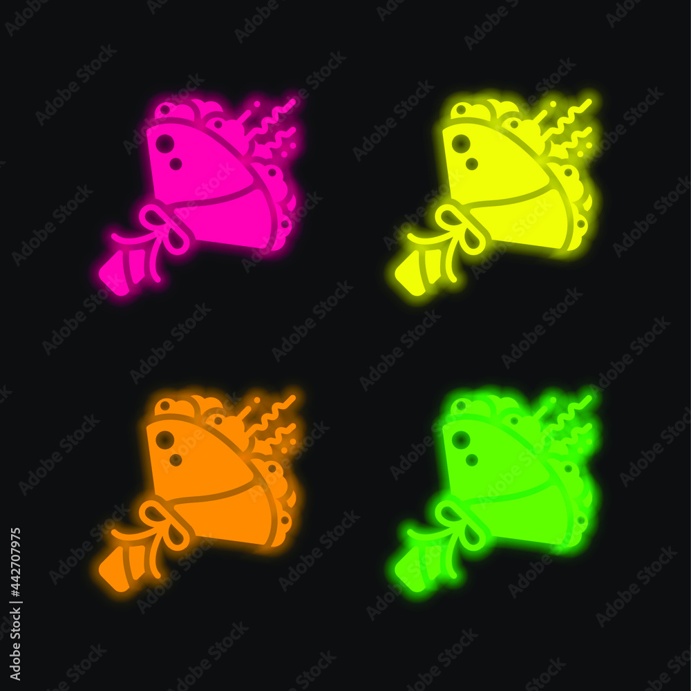 Fototapeta premium Bouquet four color glowing neon vector icon