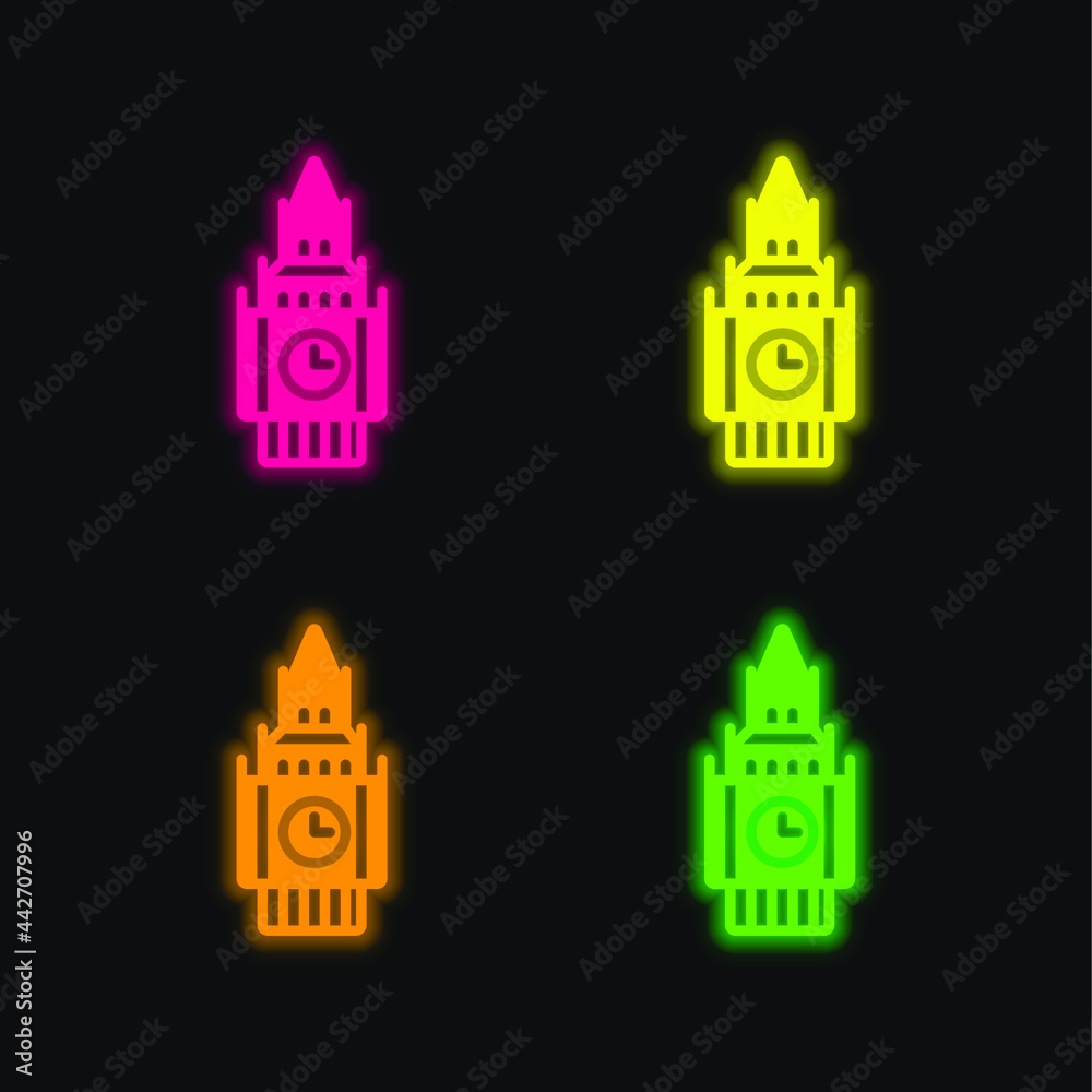 Big Ben four color glowing neon vector icon