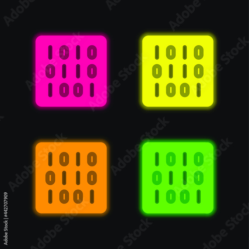 Binary Code four color glowing neon vector icon