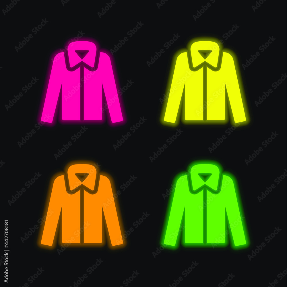 Blouse four color glowing neon vector icon