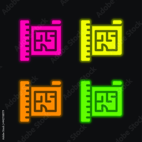 Blueprint four color glowing neon vector icon