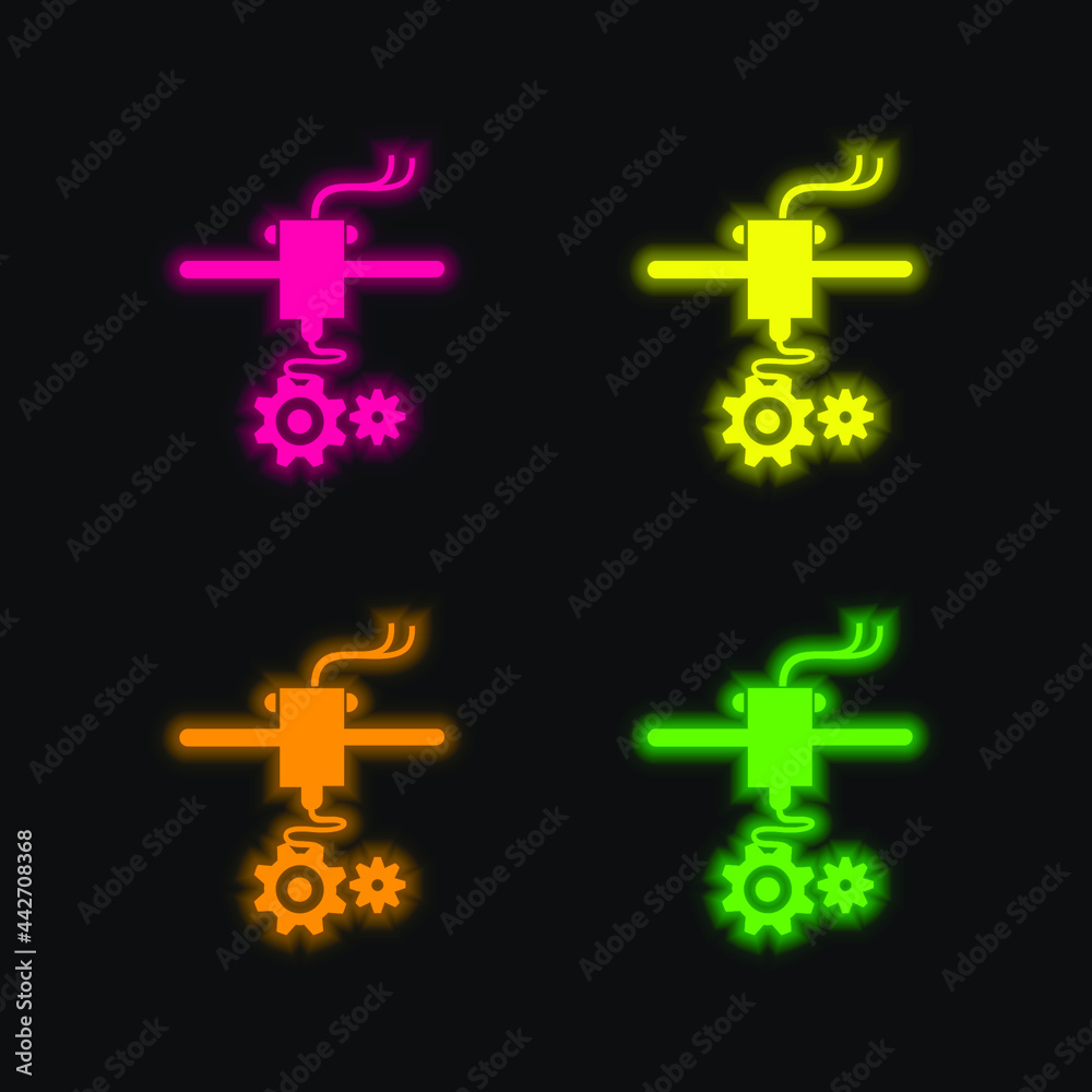 3d Printer Settings Symbol four color glowing neon vector icon 3d Printer Settings Symbol four color glowing neon vector icon