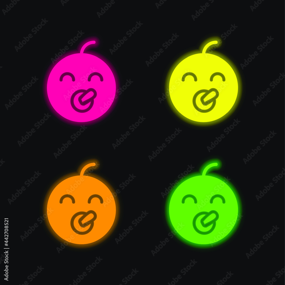 Fototapeta premium Baby four color glowing neon vector icon
