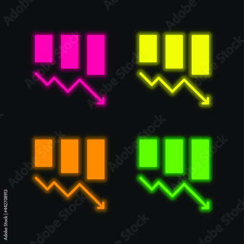 Bar Graph four color glowing neon vector icon