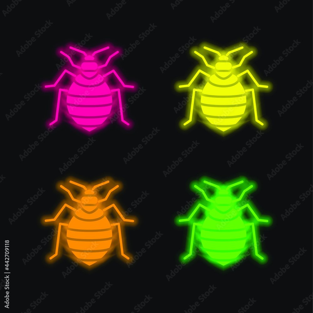 Obraz premium Bed Bug four color glowing neon vector icon