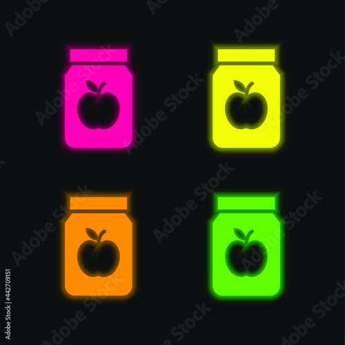 Apple Jam four color glowing neon vector icon