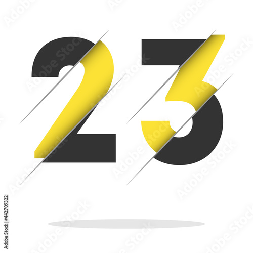 23 2 3 Number Logo Design with a Creative Cut and Black Circle Background. Creative logo design.
