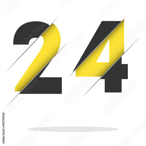 24 2 4 Number Logo Design with a Creative Cut and Black Circle Background. Creative logo design.