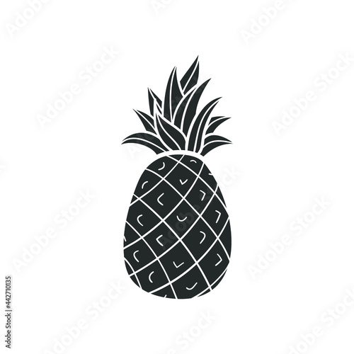 Pinneapple Icon Silhouette Illustration. Tropical Fruit Vector Graphic Pictogram Symbol Clip Art. Doodle Sketch Black Sign.
