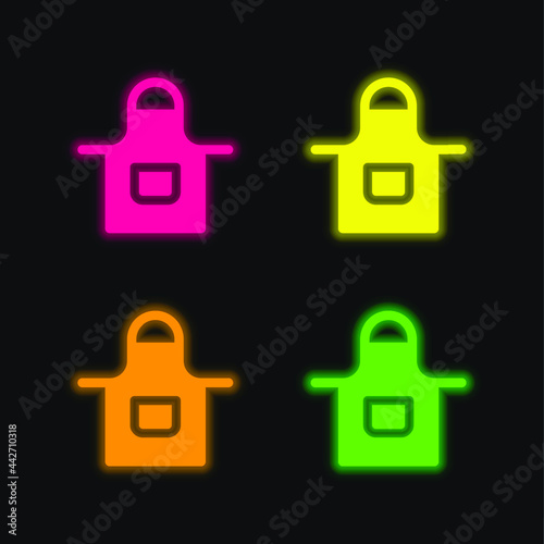Apron four color glowing neon vector icon