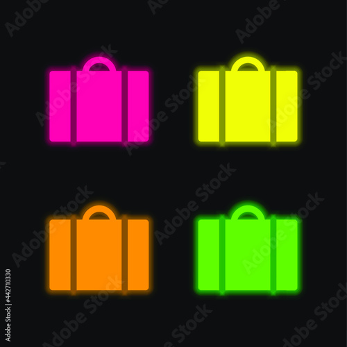 Baggage four color glowing neon vector icon
