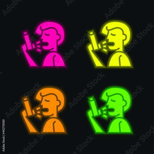 Asthma four color glowing neon vector icon