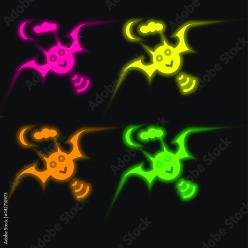 Bat four color glowing neon vector icon