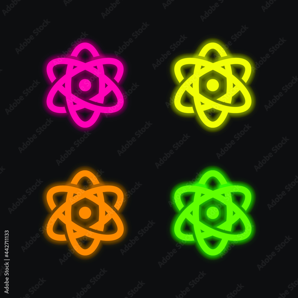 Atomic four color glowing neon vector icon