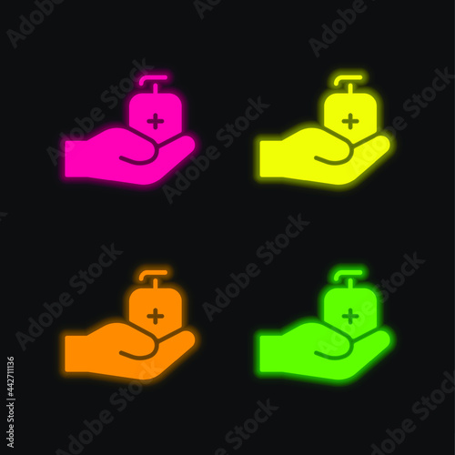 Antiseptic four color glowing neon vector icon