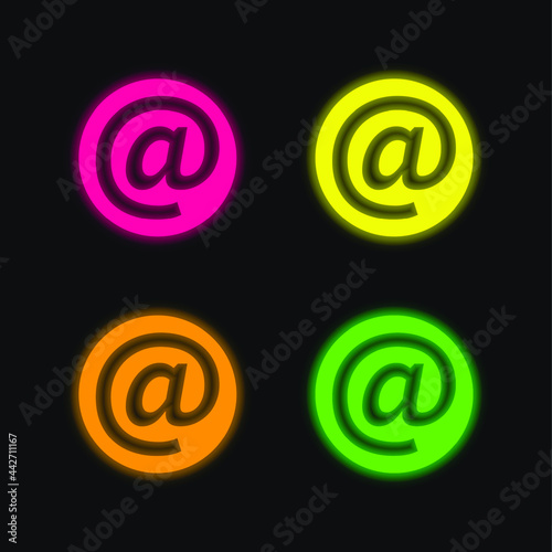 At Symbol Inside A Circle four color glowing neon vector icon