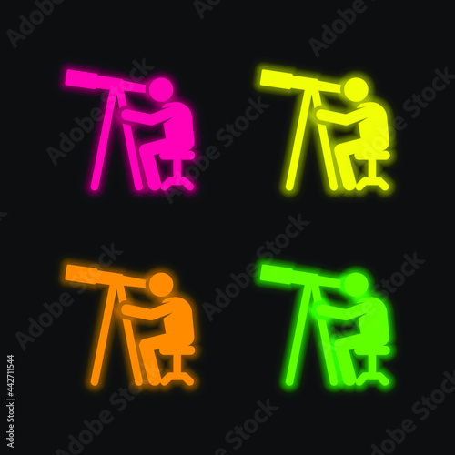 Astronomer four color glowing neon vector icon